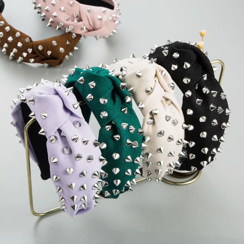 

Korean Fashion Simple Pure Color Fabric Rivet Headbands for Women Retro Knotting Hairbands Hair Accessories Hair Hoop Girls