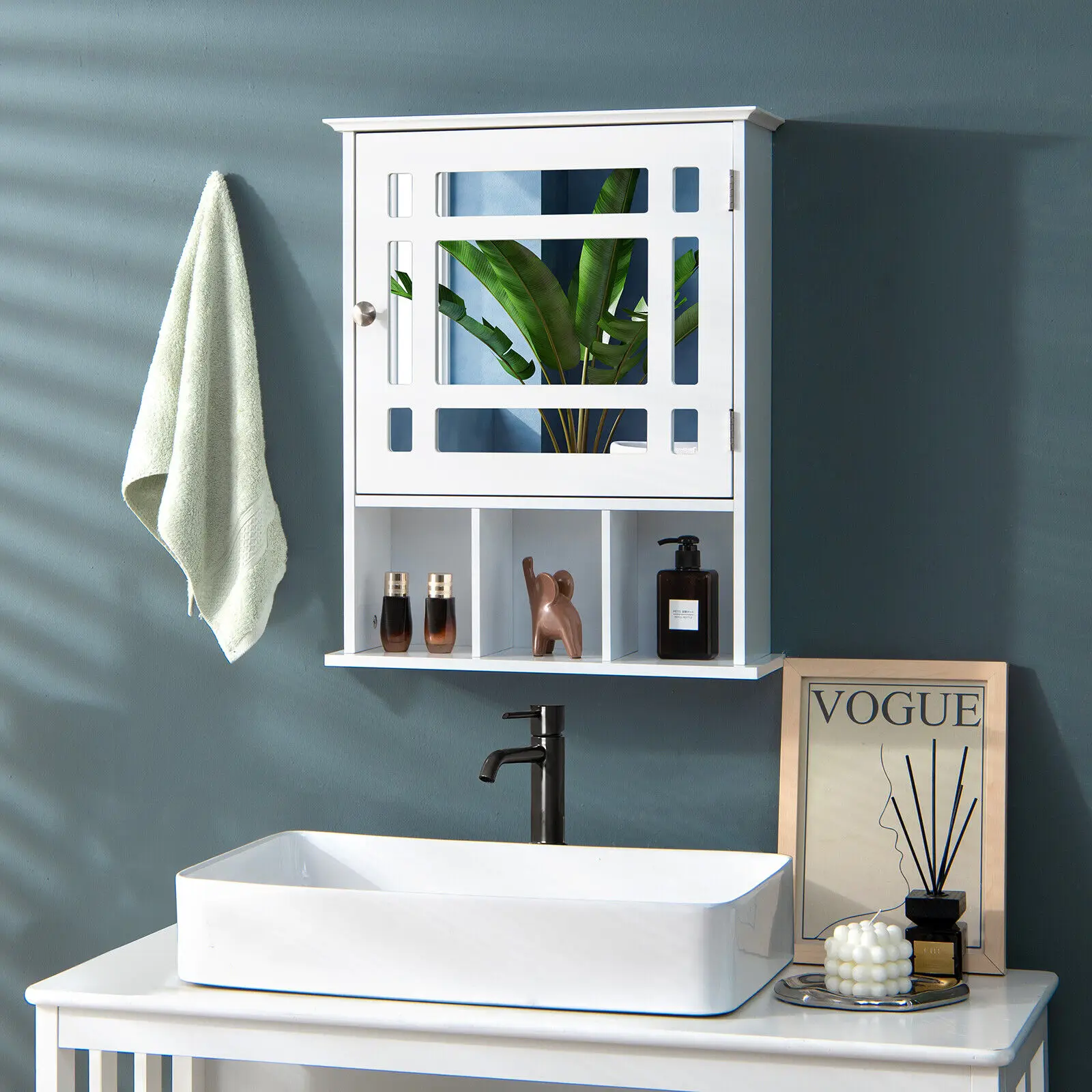 White Wall-Mounted Mirrored Bathroom Cabinet 3