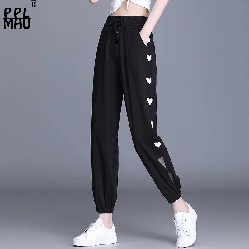 

Casual Print Love Balck Harem Pants Women Plus Size 5XL Summer Thin Baggy Sweatpants Ankle High Waist Drawstring Pantalones
