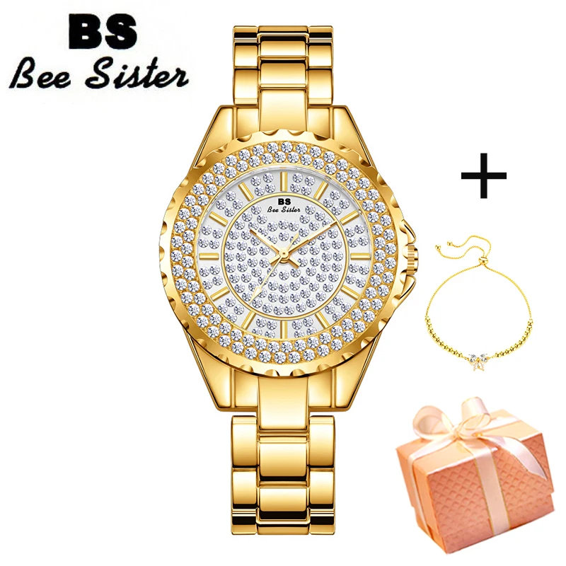 Bs Diamond Watch For Women With Bracelet Luxury Brand Waterproof Stainless Steel Dress Ladies Wristwatches Relogios Feminino