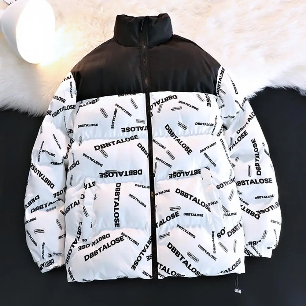 Trendy Men Outerwear Solid Color Thicken Windproof Alphabet Windbreaker Jacket  Winter Men Jacket for Daily Wear