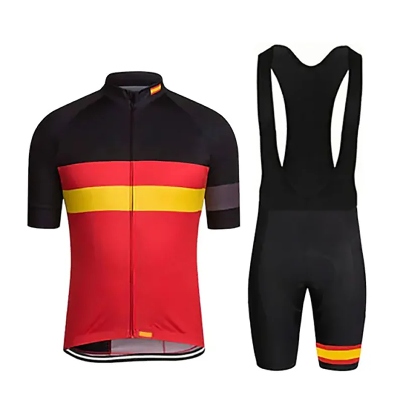 

2022 Team Summer Men's Short Sleeve Cycling Jersey with Bib Shorts Summer Black Red Germany Bike