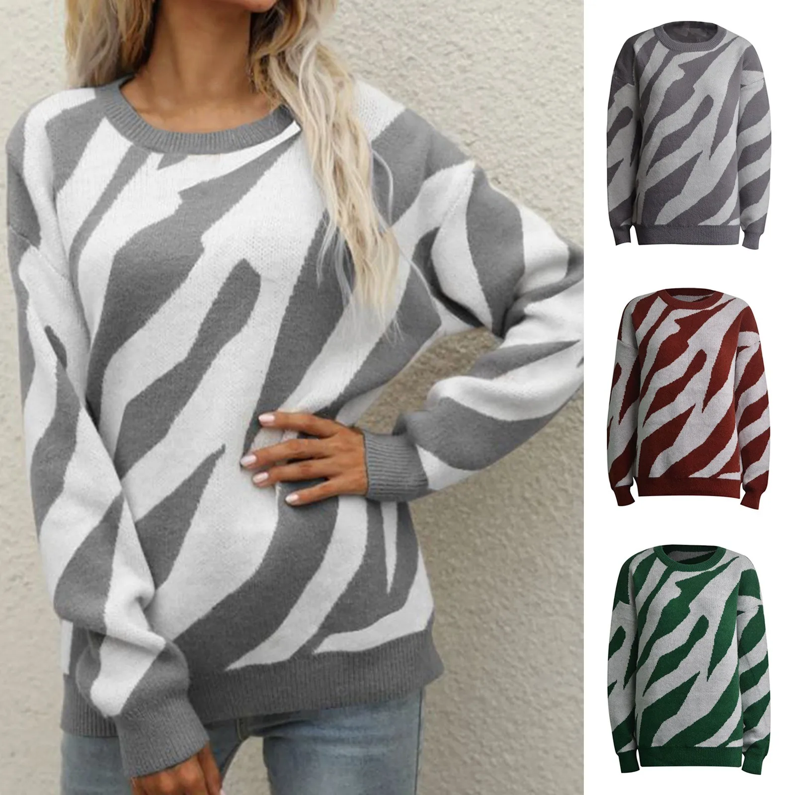 

Женский полосатый индивидуальный Модный вязаный пуловер свитер Повседневный беговый Европейский стиль пэчворк
