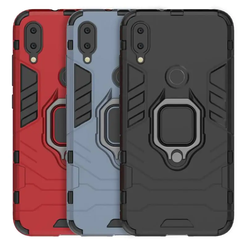 

For Redmi Note 7 Plastic Shockproof Back Case Ring Holder Grip Holder Phone Case Armor Bumper Phone Cover New
