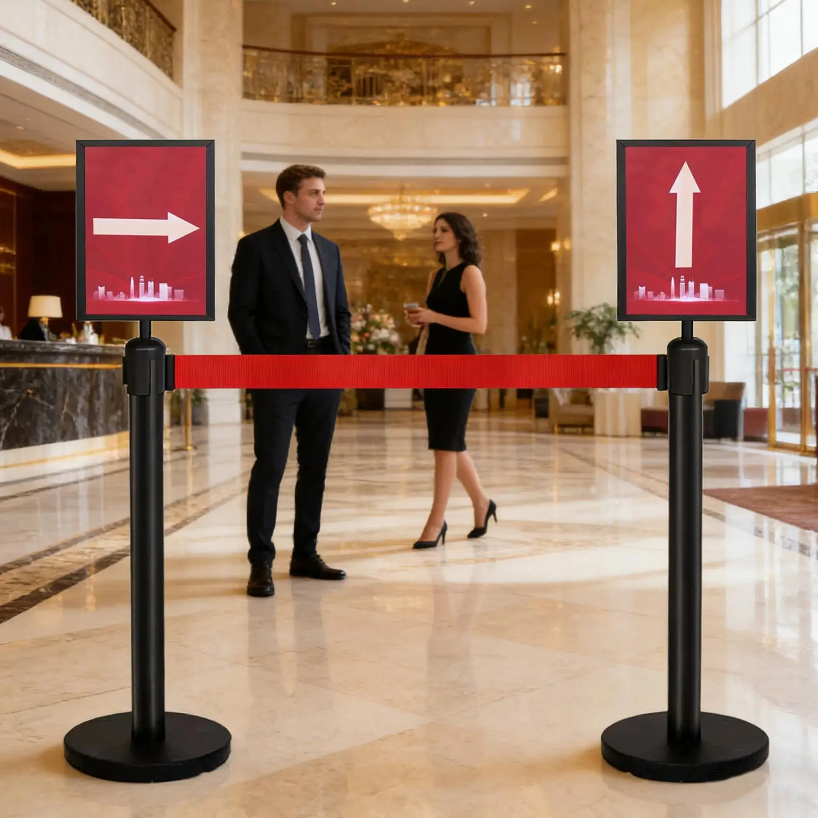 Фото Держатель для вывесок Stanchion, черный, формат А4, на пьедестале, сверхпрочная вертикальная рамка для плакатов, для наружного использования, для организации толпы и навигации №1