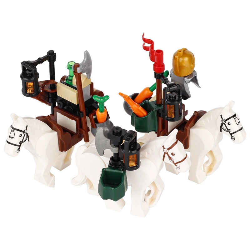 MOC Средневековая городская сцена Строительные блоки Транспортное место Лошади