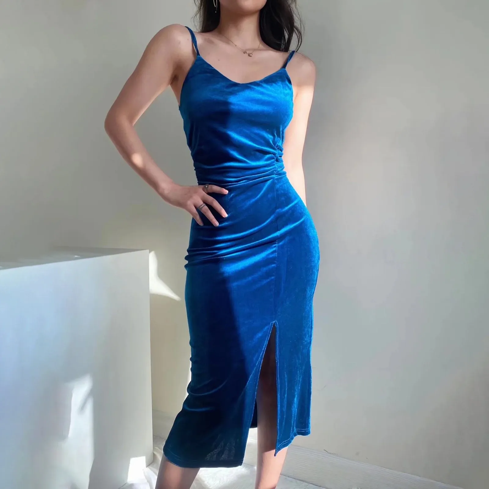 

Сексуальные летние платья для женщин на тонких бретелях, тонкое женское сексуальное облегающее элегантное вечернее платье с разрезом, Vestido Mujer A40