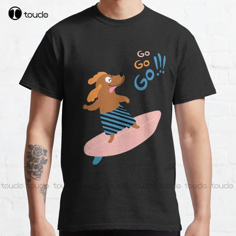 

New Dog On Surfboard 3 Classic T-Shirt Men Shirts Fashion Cotton Tee Shirts Xs-5Xl Streetwear Tshirt New Popular Retro Unisex