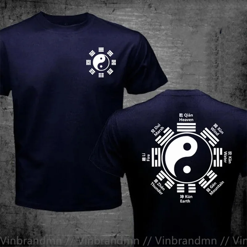 Фото BAGUA YIN YANG SYMBOL I CHING TAOISM TAI CHI FENG SHUI PAKUA Футболка из чистого хлопка Мужская одежда Топы Футболки Тай Цзи Футболка Camisas №3