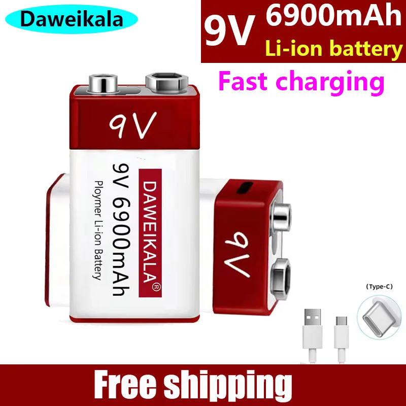 New 9V 6900mah Lithium Ion Rechargeable Battery Type-C USB B