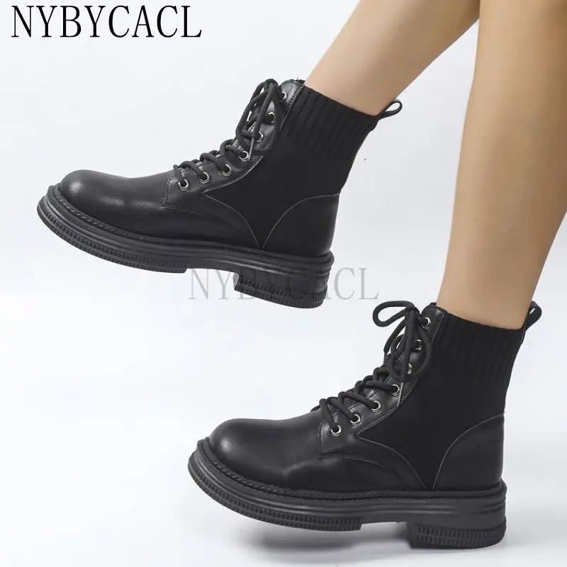 Купи Spring Ankle Boots Women Genuine Cow Leather Lace-Up Round Toe Lady Booties Autumn Winter Platform Sole Shoes Handmade New 2023 за 473 рублей в магазине AliExpress