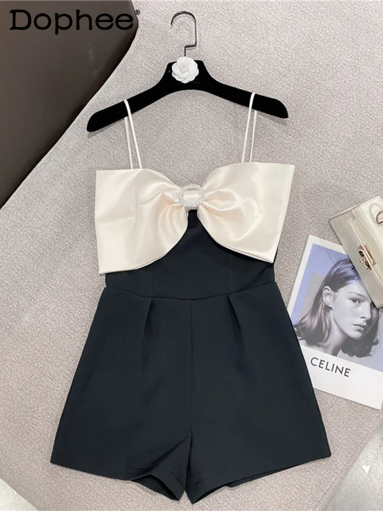 

2022 new summer fashion women clothes bow spliced strapless female sexy jumpsuit tide