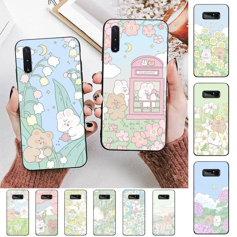 

Cute Funny Rabbit Flowers Phone Case for Samsung Note 5 7 8 9 10 20 pro plus lite ultra A21 12 72
