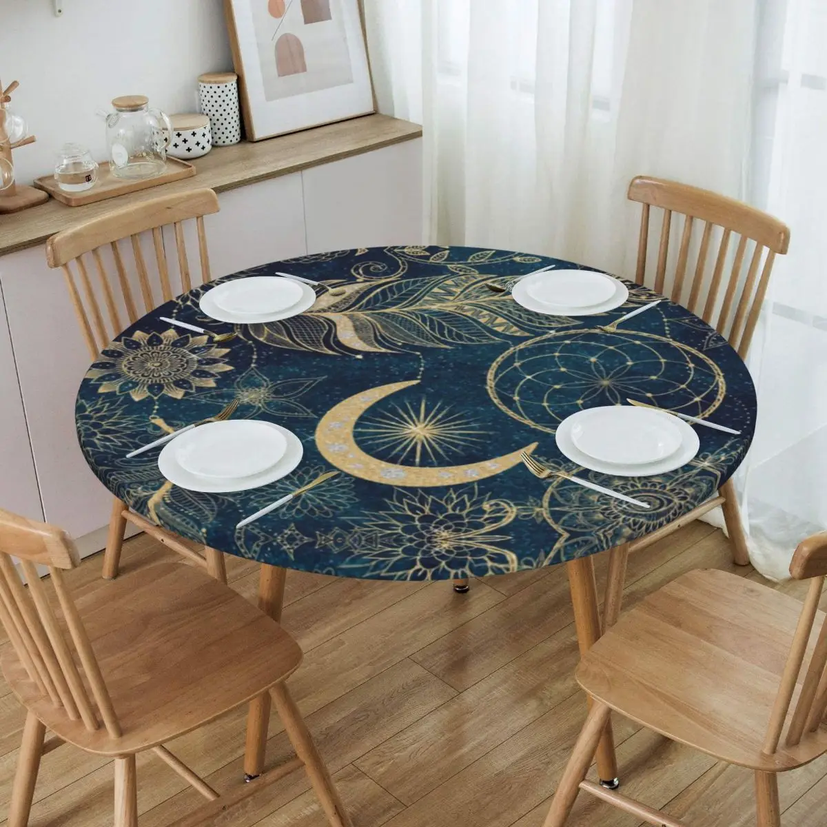 

Круглые водонепроницаемые маслостойкие перья, искусственная подкладка, эластичные кромки, скатерти для стола, 40-44 дюймов, подходят для геом...