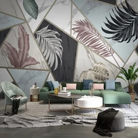 custom mural wallpaper 3d marble pattern geometric plant leaves fresco living room tv sofa background wall papel de parede sala