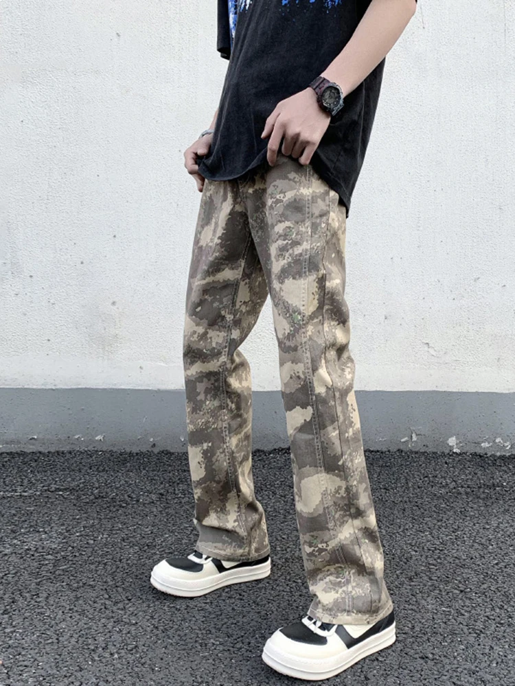 Printing Side Bag Loaded Cargo Camouflage Zipper Jeans Y2k Street Clothing Straight Men's Clothes Y2k Men’s Jeans Denim