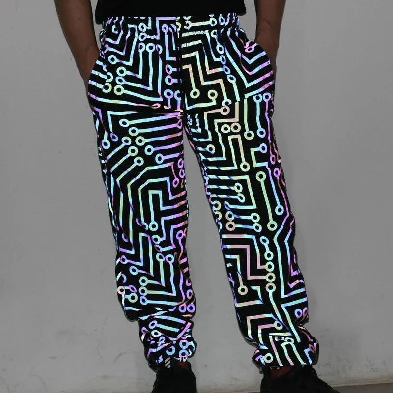 

Mens Mushroom Reflective Pants Shiny Colorful Hip Hop Dance Fluorescent Pants Night Sporting Joggers Cargo Pants
