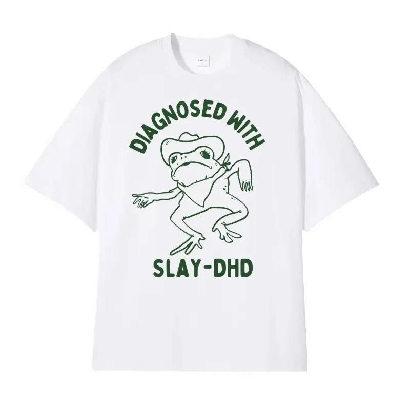 Фото Футболка хлопковая унисекс с диагнозом Slay- Dhd, забавная дорожная одежда, футболка с мемом, мужская повседневная Милая футболка большого размера, топы №2