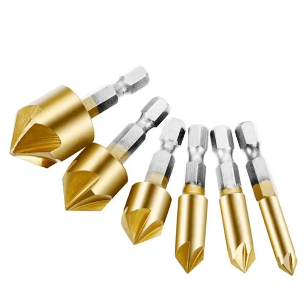 

6mm-19mm Counter Sink Drill Bit Hex Shank 5 Flute Countersink Boring Drill Bit Multifunctional Punch Tool Wood Hand Drill Tools