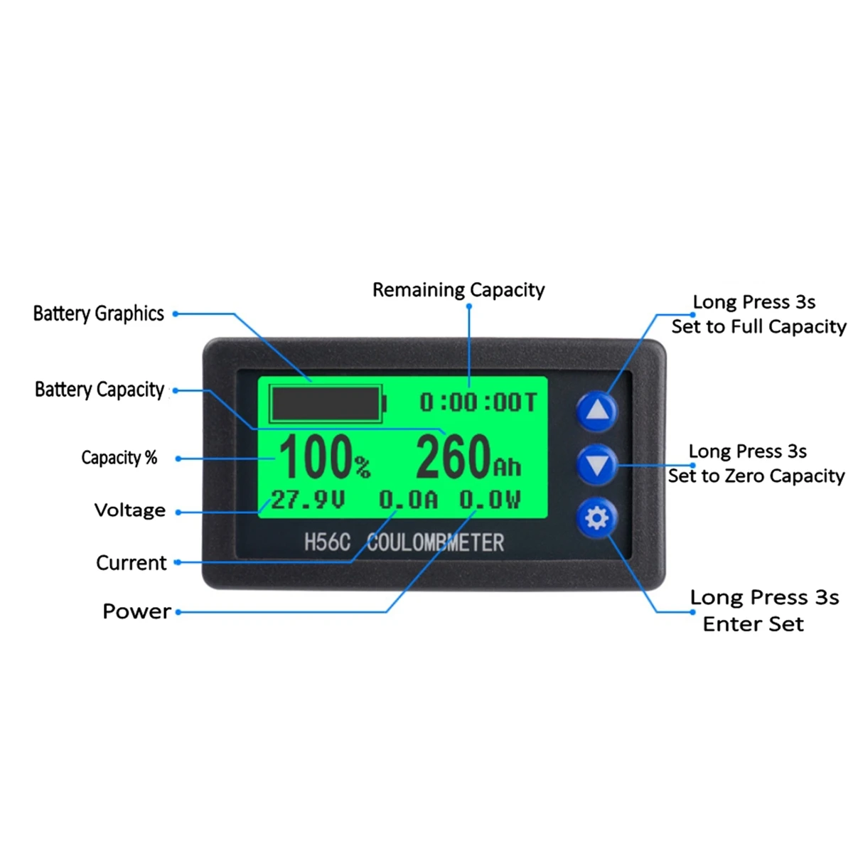 Монитор аккумулятора Hall Coulomb тестер постоянного тока 9-100 в А цифровой вольтметр