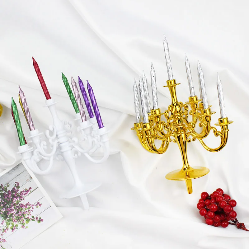 

9PCS Candles and Candlestick Bracket 1 Set Cake Topper Birthday Party Cake Candle Holders Toppers Decoration
