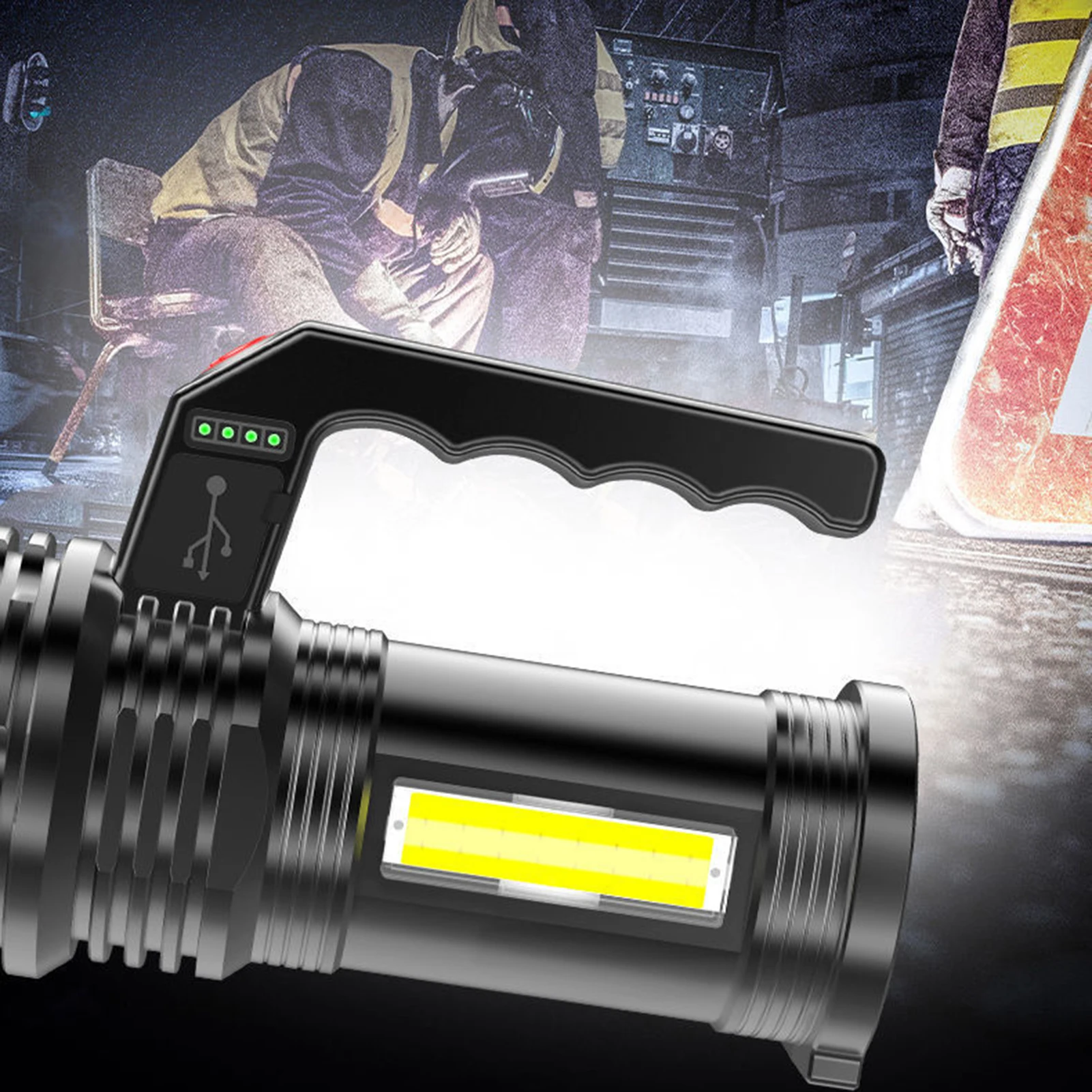 

USB Charging Red Warning Light Built-in COB Battery 7LED Flashlight Waterproof Night Fishing