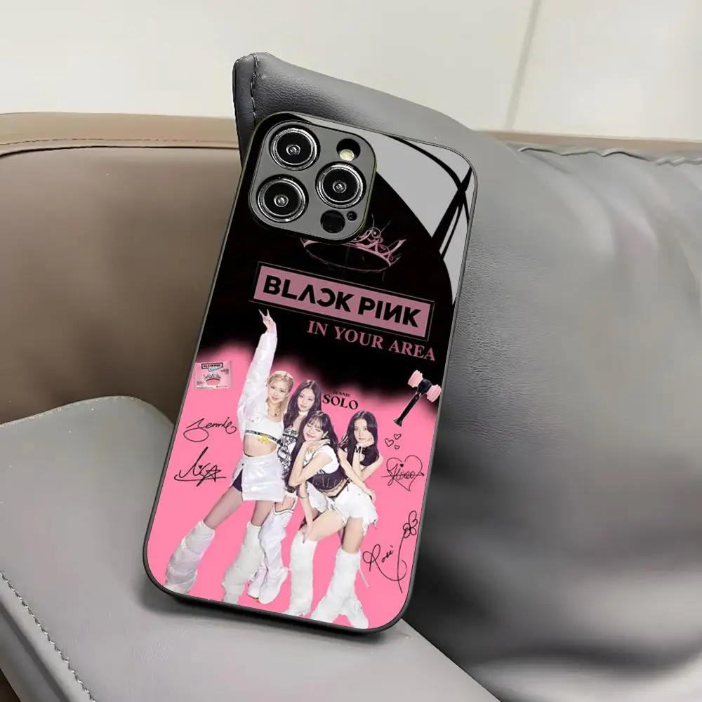 Чехол для телефона Kpop-BLACKPINKs-Girls Iphone 16 15 14 12 11 13 Pro Max Mini 8 X Xr Xs Puls черный стеклянный