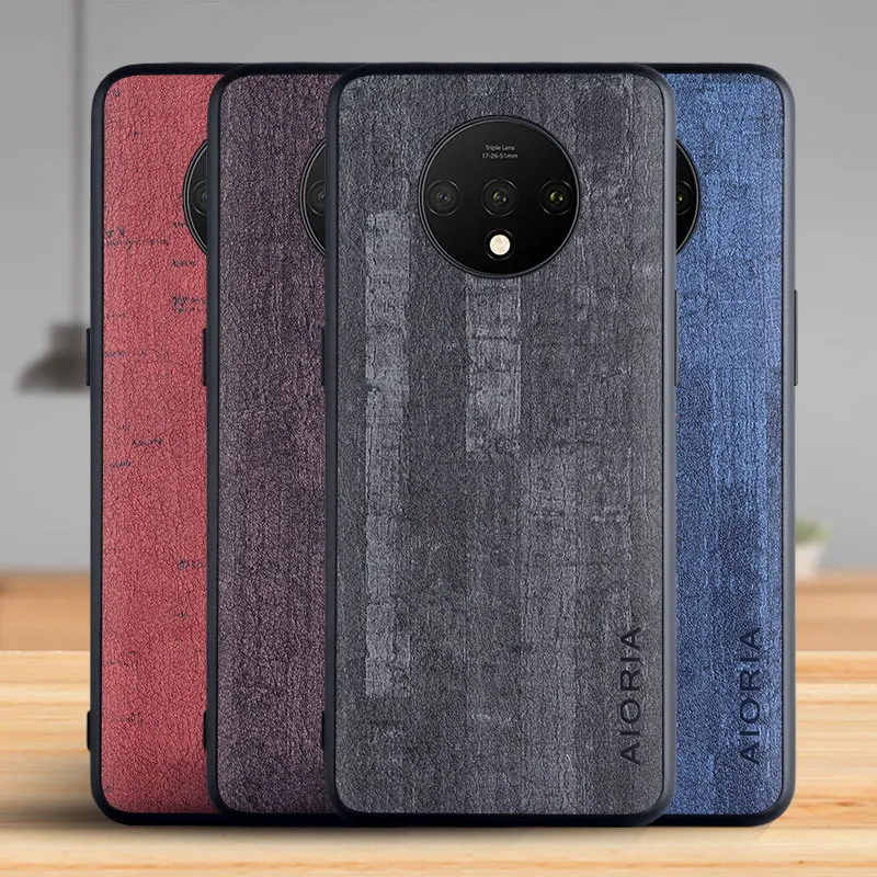 

Case for Oneplus 7T Pro Funda Luxury Vintage Bark pattern Leather Phone Cover for oneplus 7t pro case Coque