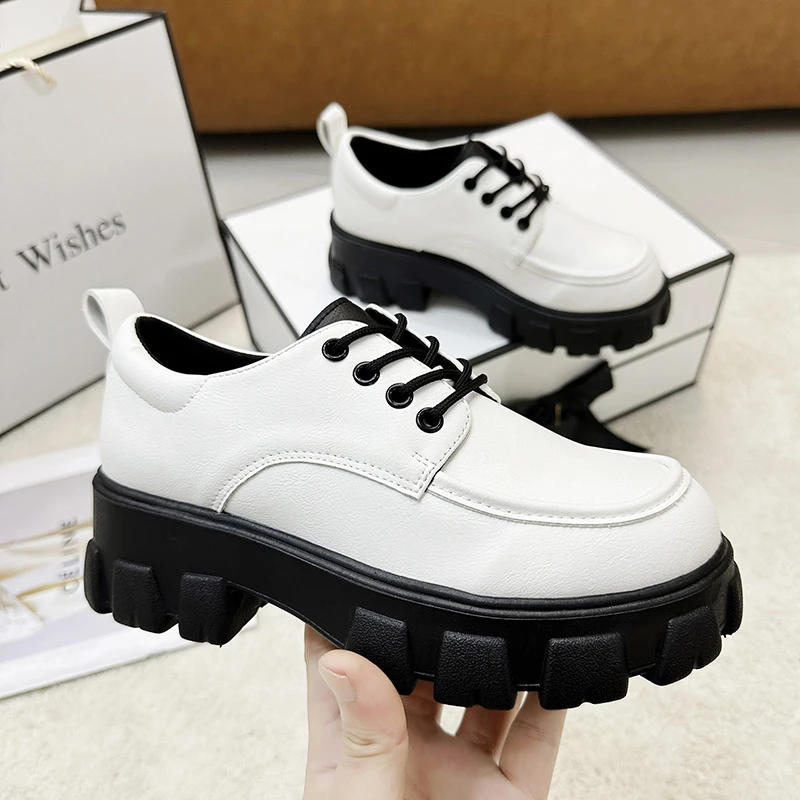 

Women's Loafers 2023 Spring Autumn New Casual Platform Flats Shoes Ladies Designer Leather Lace-up Lolita Shoes Zapatos De Mujer