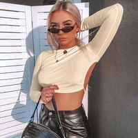 summer sexy women backless bandage lace up crop tops 2021 fashion female t shirts long sleeve white tees clubwear bandage tops