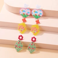 korea cute macaron acrylic earrings for women girls geometric round heart dangle earrings bohemia jewelry gifts