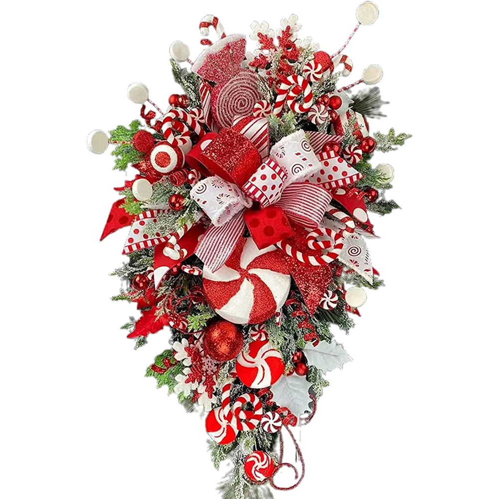 

Рождественский венок, украшение для двери, искусственная гирлянда конфет, подвесные украшения вверх дном, Счастливого Рождества, Нового года, подарок 2023