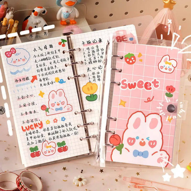 Блокнот на 6 колец Kawaii с листами на спирали, милый блокнот для студенток, планировщик, журнал, дневник, корейская канцелярия для офиса.