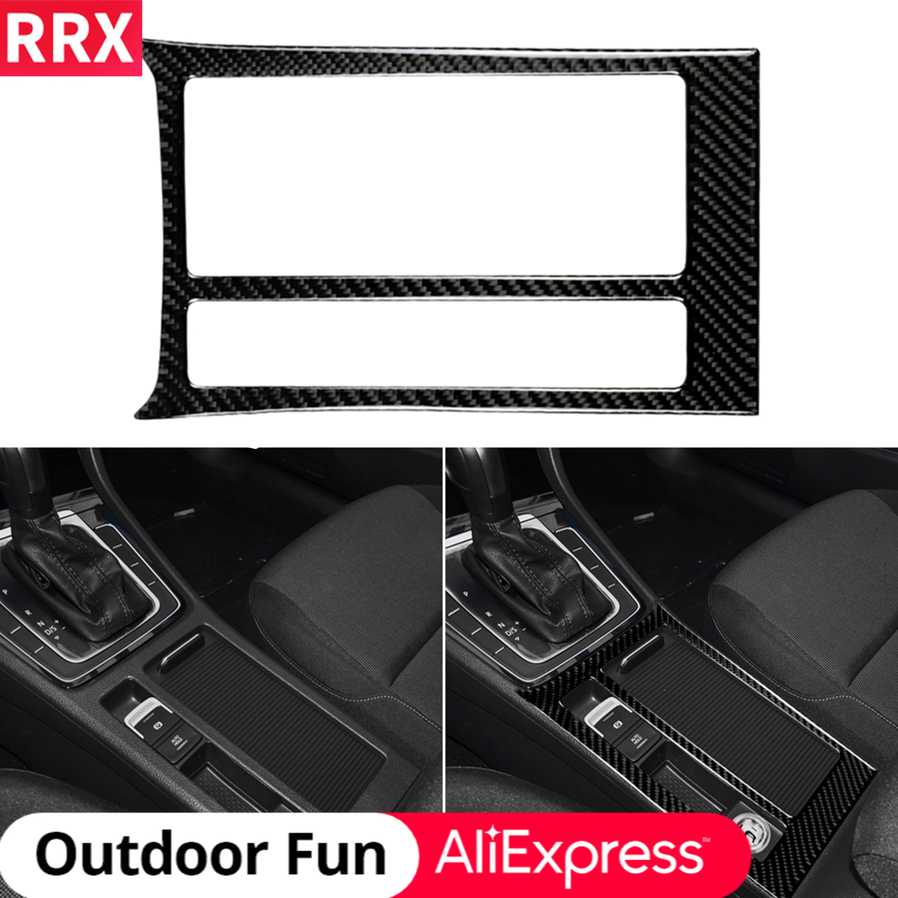 

RRX For VW Golf 7 GTI MK7 2013-2017 Carbon Fiber Water Cup Holder Panel Decoration Gear Shift Box Cover Trim Sticker Car Styling