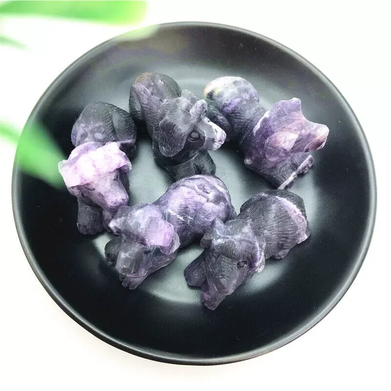 

Natural Purple Fluorite Dog Hand Carved Crystal Animals Healing Reiki Decoration Natural Stones and Minerals