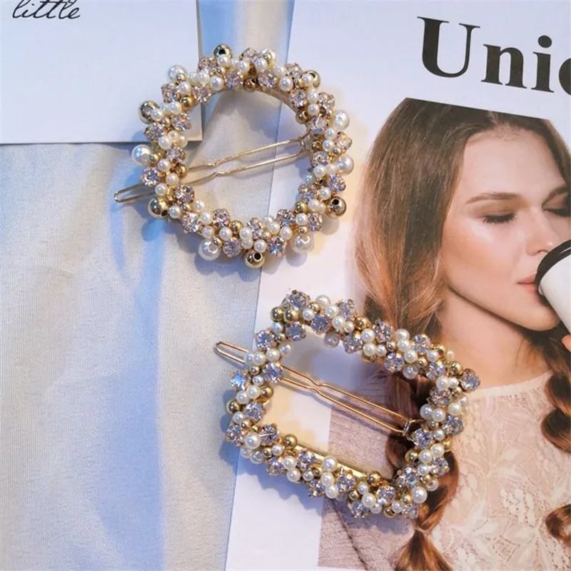 

202301-yg-korea dropshipping circular Shiny Crystal pearl princess lady hair ornaments women's hair clip head buckle