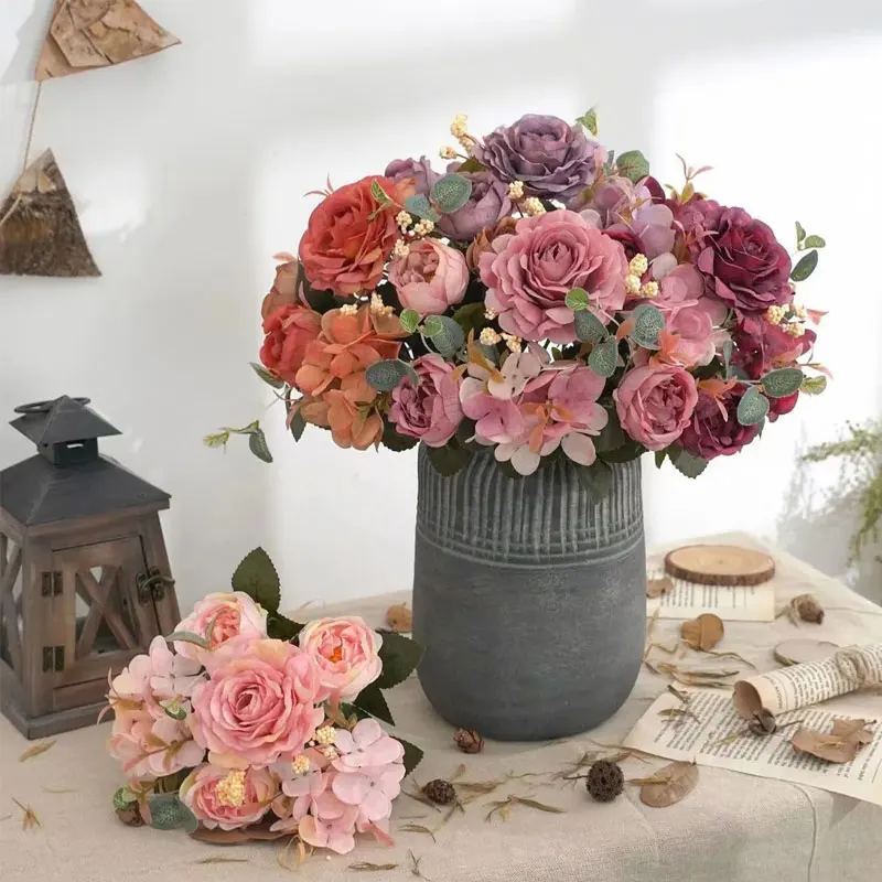 

Искусственный цветочный букет в стиле ретро, украшение для дома и гостиной, Цветочная композиция для обеденного стола, журнального столика