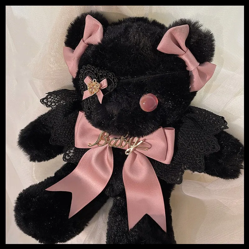 

Gothic Lolita Bag Black Blindfold Bear Bag JK Shoulder Bag Kawaii Handbag Black Plush Bow Tie Bear Bag 2022 New