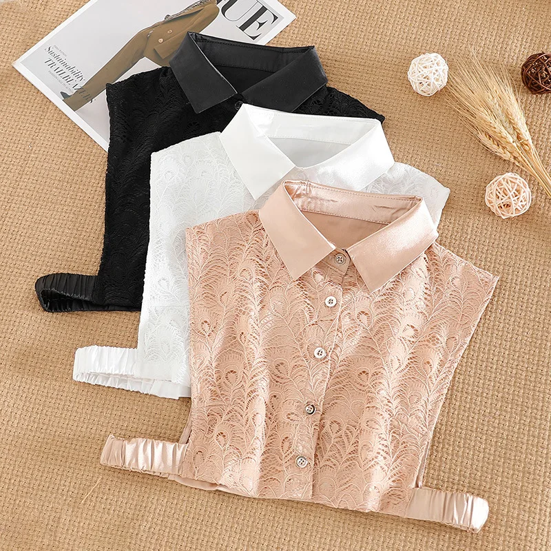 Элегантный отворот искусственная женская рубашка ложный воротник белый съемный