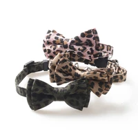 leopard print bowknot cat collar adjustable buckle kitty bow tie with bells puppy chihuahua small dogs collars pets supplies tie