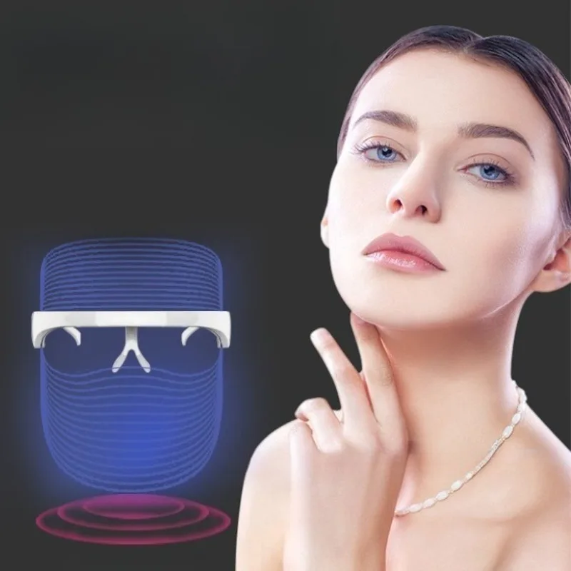 Фото Трехцветная беспроводная LED-маска для красоты, домашняя фотонная маска с красным светом, устройство для омоложения кожи, спектрометр, прибор для ухода за кожей №3