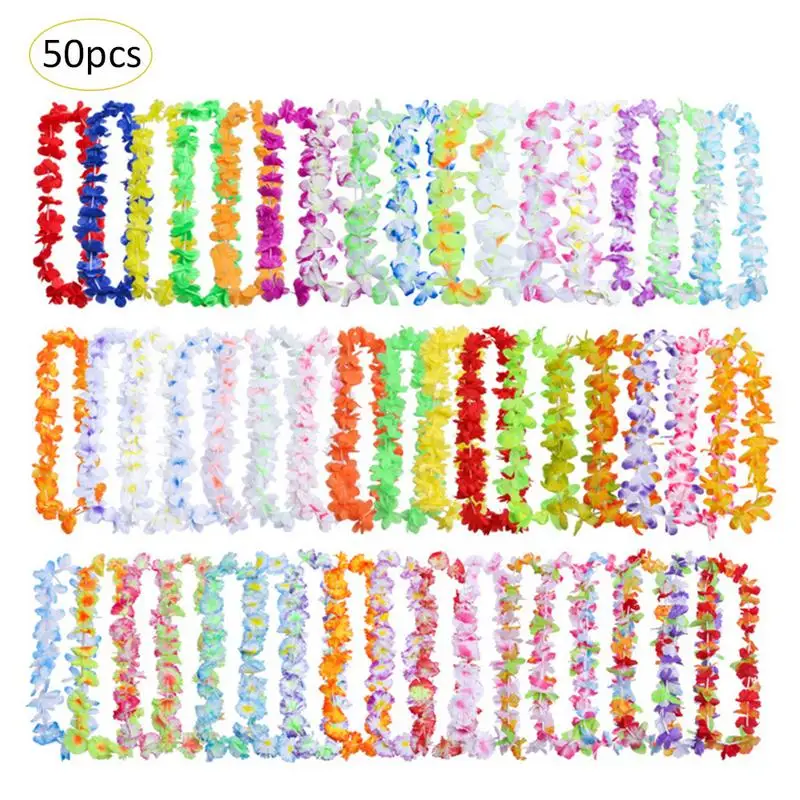 

50pcs Hawaii Party Leis Flower Wreath Garland Hawaiian Necklace Torpil Hawai Floral Farmhouse Decor Hawaiian Fabric