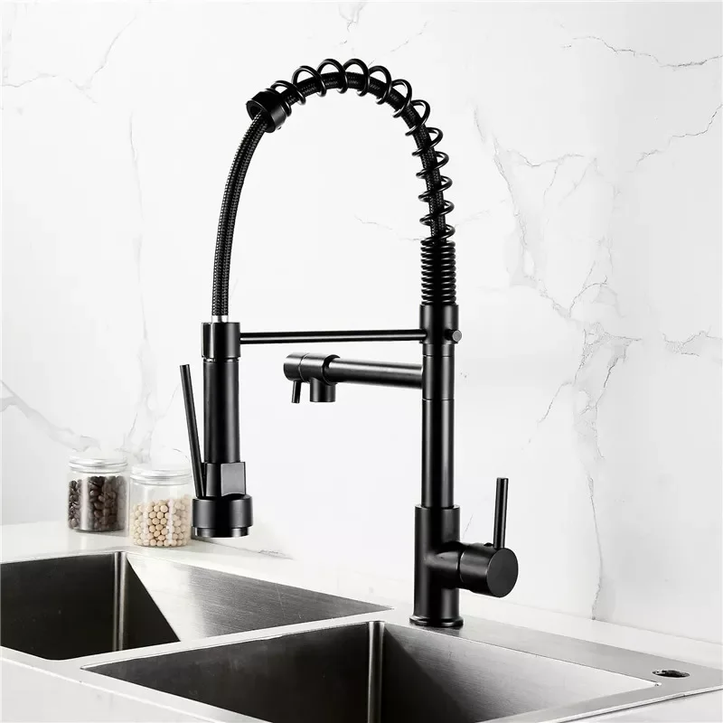 

Kitchen Sink Faucets Hot & Cold Solid Brass 360 Degree Rotating Mixer Tap Pull Out Spray Nozzle Dual Handle Deck Mounted Nic
