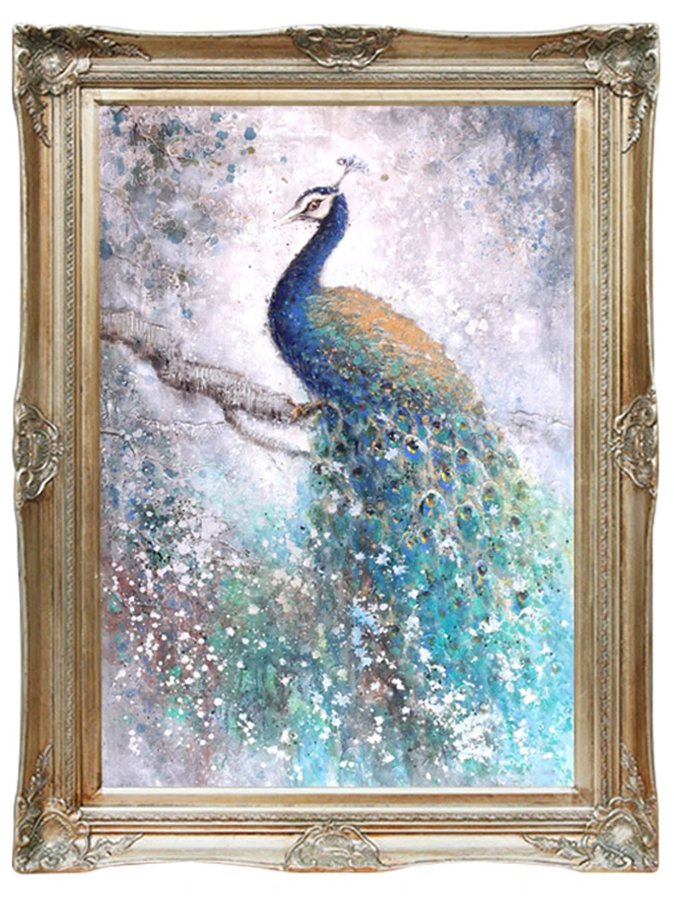 

Oil painting hand-painted peacock modern new Chinese restaurant hanging painting large study mural fabric room decor aesthetic
