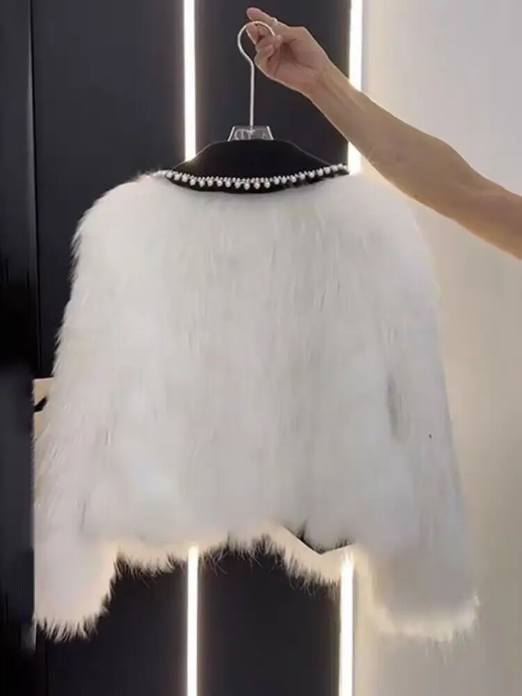 Высококачественное плотное пальто из искусственного меха с бусинами для женщин