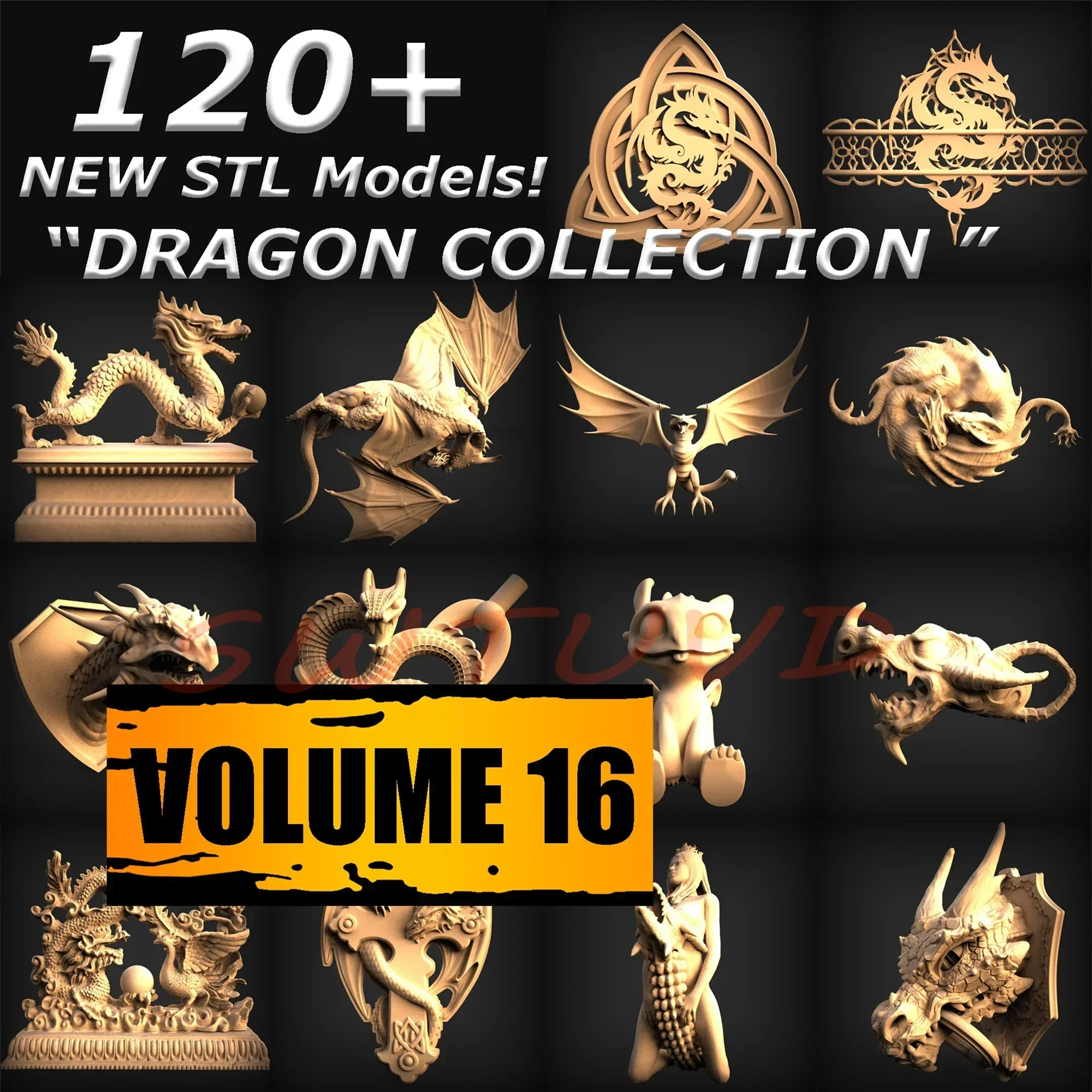 120 шт. Коллекция файлов Dragon STL 3D модели для 3D-принтеров и с ЧПУ + RLF Wall Art Desing