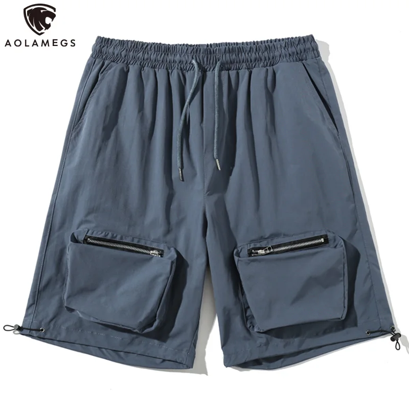 

Шорты Aolamegs мужские с эластичной талией, короткие штаны на молнии, с большими карманами, регулируемые, удобная одежда в стиле оверсайз Шорты ...
