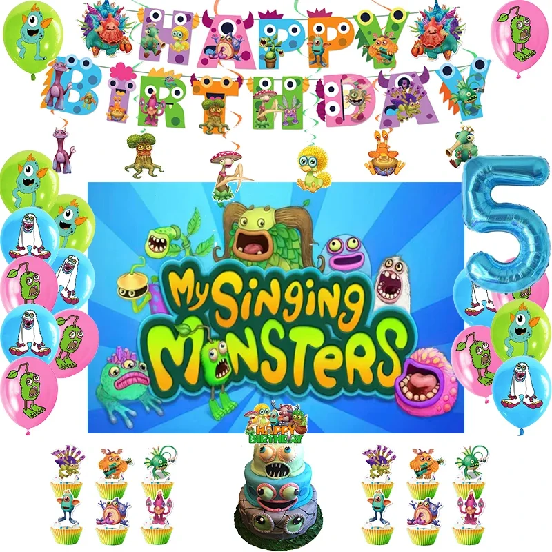 Мой Поющие Монстры украшение на день рождения воздушный шар баннер торт Топпер