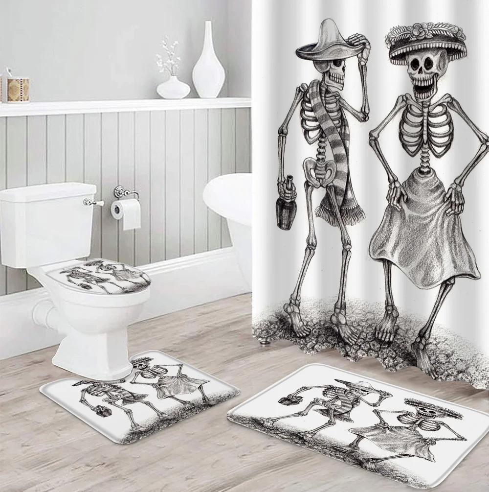 

Шапка-скелет с принтом в виде черепа, набор занавесок для душа, ковер, крышка для унитаза, коврик для ванной комнаты, бытовой
