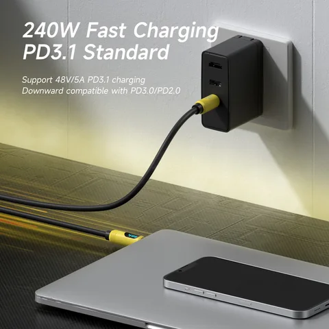 Кабель Hagibis USB C — USB C со светодиодным дисплеем Кабель для быстрой зарядки типа C PD 240 Вт Кабель для зарядки iPhone 17 Macbook iPad Pixel